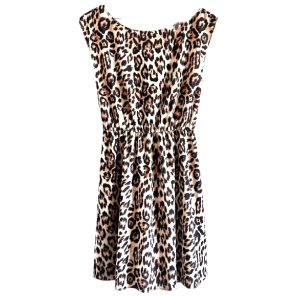 Alice + Olivia Shelie Leopard Open Back Dress Blk/Brn/Tan Cap Sleeve Lined Sz XS - Picture 4 of 16
